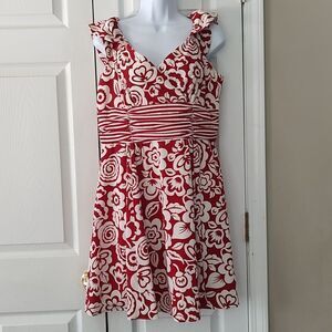 Chadwick's red white fit & flare slimming print summer cruise dress M2261 Sz 12